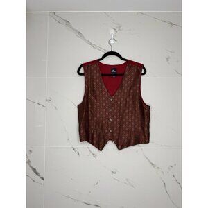 Liz Claiborne Sport Woven Medallion Front Print Red Vest SZ 10 90’s Art To Wear‌